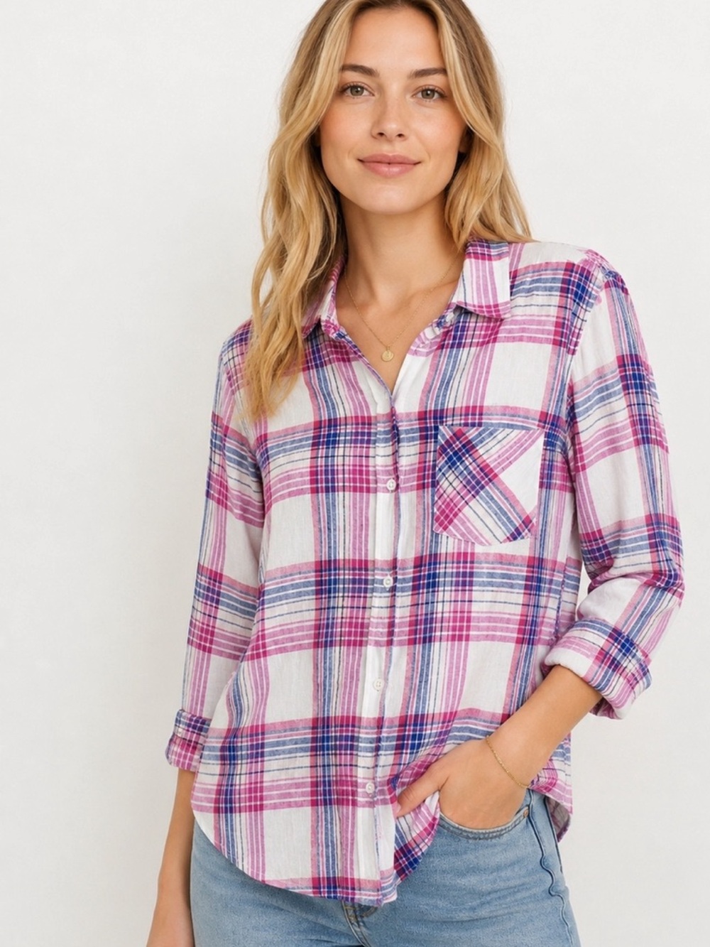 Rails Charli Plaid Linen Blend Button Front Shirt
Size XS
